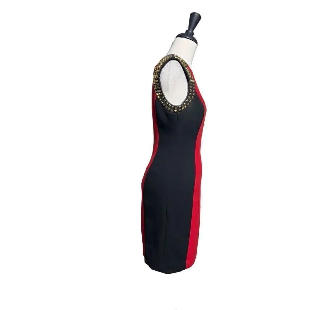 Michael Kors Sleeveless Studded Black & Red Sheath Dress Size 4